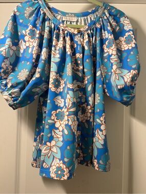 Women’s Smith & Quinn Blue Floral Puff-Sleeve blouse size medium perfect